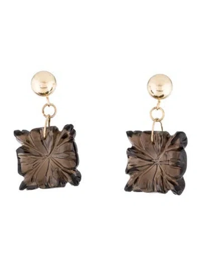 Pre-owned Earrings 14k Smoky Quartz Floral Drop  In Multi
