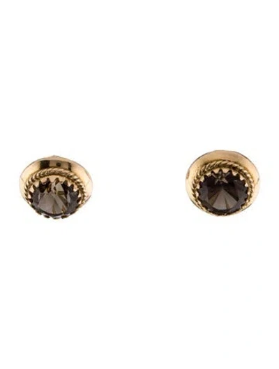 Pre-owned Earrings 14k Smoky Quartz Round Earclips In Multi