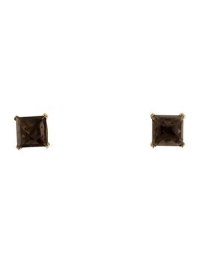 Pre-owned Earrings 14k Smoky Quartz Stud  In Multi