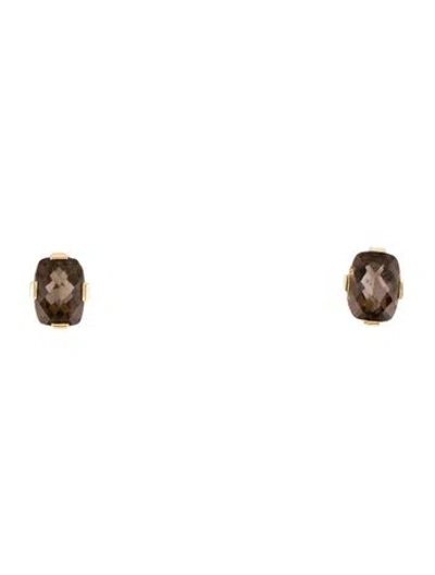Pre-owned Earrings 14k Smoky Quartz Stud  In Multi