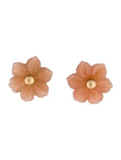 Pre-owned Earrings 14k Sunstone Convertible Flower Jacket Ball Stud  In Multi
