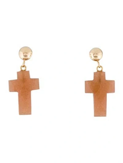 Pre-owned Earrings 14k Sunstone Cross Drop  In Multi