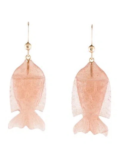 Pre-owned Earrings 14k Sunstone Fish Drop  In Multi