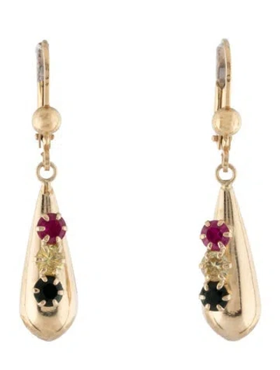 Pre-owned Earrings 14k Synthetic Ruby & Glass Drop  In Multi