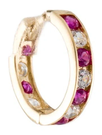 Pre-owned Earrings 14k Synthetic Ruby & Sapphire Huggie Single Earring In Multi