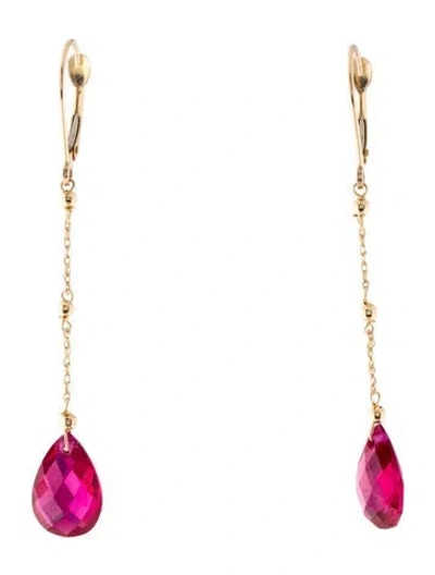 Pre-owned Earrings 14k Synthetic Ruby Drop Earings In Multi