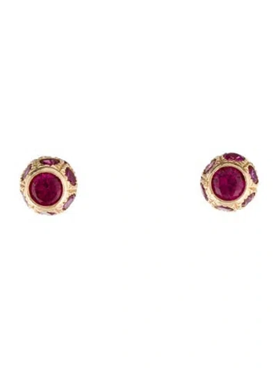 Pre-owned Earrings 14k Synthetic Ruby Stud  In Multi