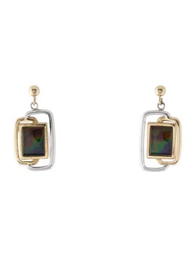 Pre-owned Earrings 14k Synthetic Spinel & Ammolite Doublet Drop  In Multi