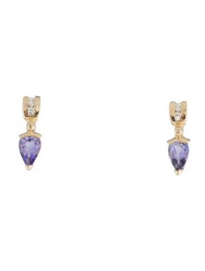 Pre-owned Earrings 14k Tanzanite & Diamond Drop  In Multi