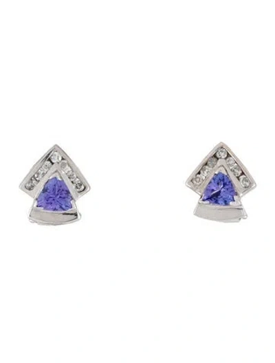 Pre-owned Earrings 14k Tanzanite & Diamond Drop  In Multi