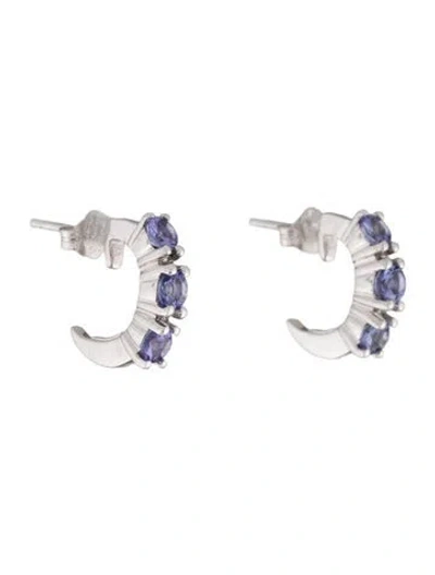 Pre-owned Earrings 14k Tanzanite & Diamond Huggie  In Multi