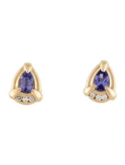 Pre-owned Earrings 14k Tanzanite & Diamond Stud  In Multi