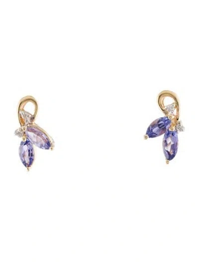 Pre-owned Earrings 14k Tanzanite & Diamond Stud  In Multi