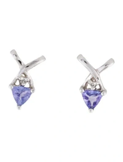Pre-owned Earrings 14k Tanzanite & Diamond X Stud  In Multi