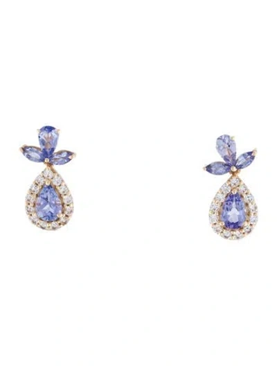Pre-owned Earrings 14k Tanzanite & Sapphire Drop  In Multi