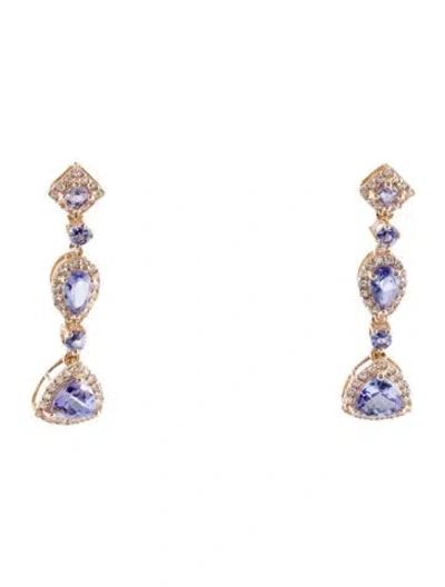Pre-owned Earrings 14k Tanzanite & Sapphire Drop  In Multi