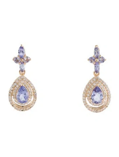 Pre-owned Earrings 14k Tanzanite & Sapphire Drop  In Multi