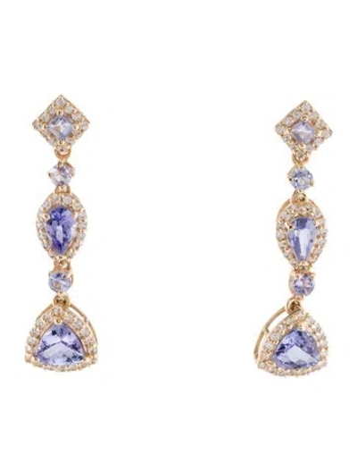 Pre-owned Earrings 14k Tanzanite & Sapphire Drop  In Multi
