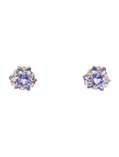 Pre-owned Earrings 14k Tanzanite & Sapphire Stud  In Multi
