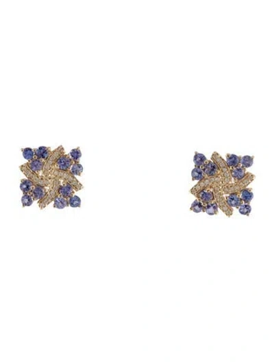 Pre-owned Earrings 14k Tanzanite & Sapphire Stud  In Multi