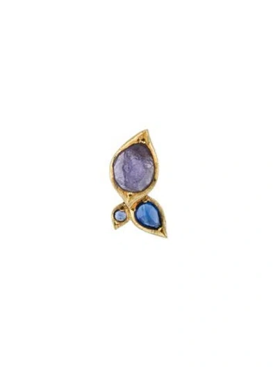 Pre-owned Earrings 14k Tanzanite, Kyanite, & Sapphire Single Stud Earring In Multi