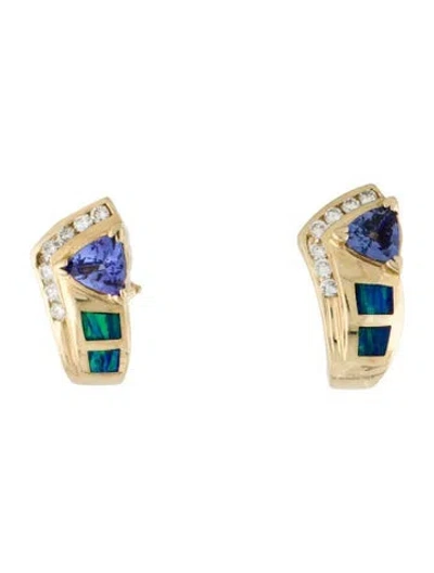 Pre-owned Earrings 14k Tanzanite, Opal & Diamond  In Multi
