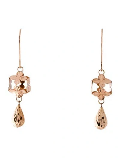 Pre-owned Earrings 14k Textured Floral Drop  In Multi