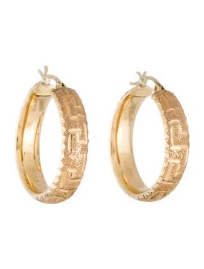 Pre-owned Earrings 14k Textured Hollow Hoop  In Multi