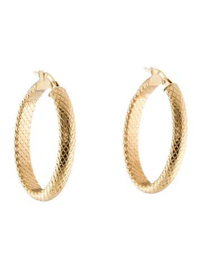 Pre-owned Earrings 14k Textured Hoop  In Multi