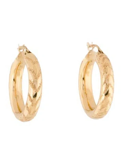 Pre-owned Earrings 14k Textured Hoop  In Multi