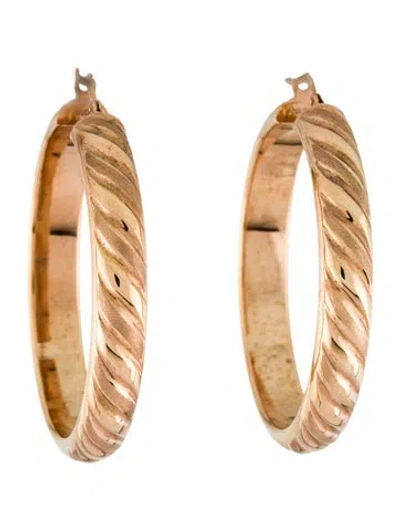 Pre-owned Earrings 14k Textured Hoop  In Multi