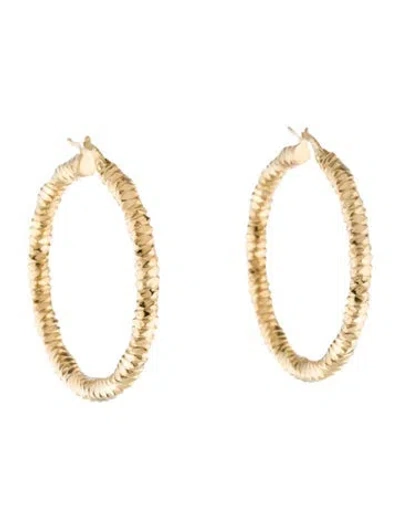 Pre-owned Earrings 14k Textured Hoop  In Multi