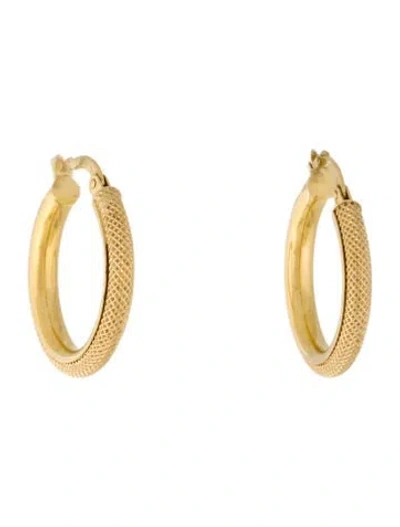 Pre-owned Earrings 14k Textured Hoop  In Multi