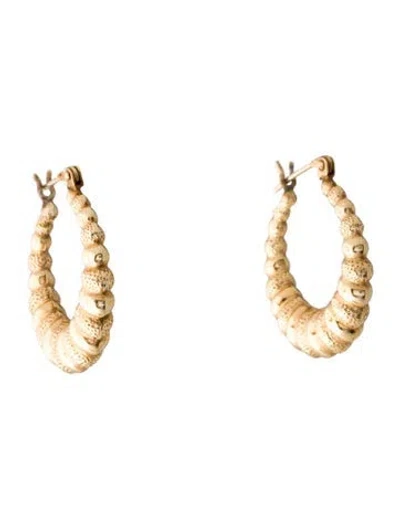 Pre-owned Earrings 14k Textured Scalloped Hoop  In Multi