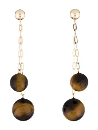 Pre-owned Earrings 14k Tiger's Eye Drop  In Multi