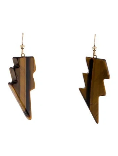 Pre-owned Earrings 14k Tiger's Eye Lightning Bolt Drop  In Multi
