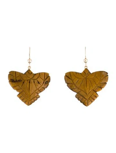 Pre-owned Earrings 14k Tiger's Eye Phoenix Drop  In Multi