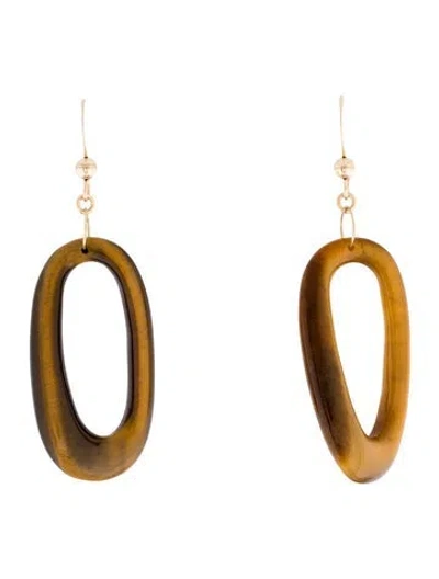 Pre-owned Earrings 14k Tiger's Eye Quartz Drop  In Multi