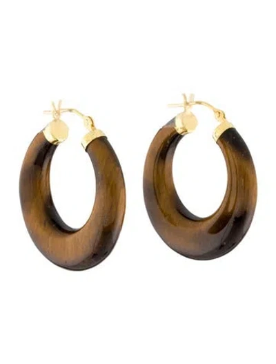 Pre-owned Earrings 14k Tiger's Eye Quartz Hoop  In Multi