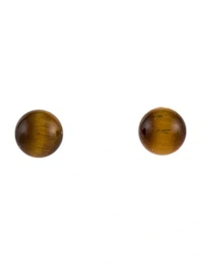 Pre-owned Earrings 14k Tiger's Eye Quartz Stud  In Multi