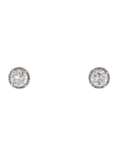 Pre-owned Earrings 14k Topaz & Diamond Halo Stud  In Multi