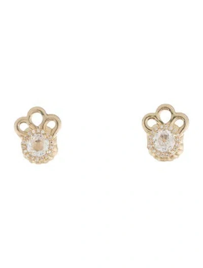 Pre-owned Earrings 14k Topaz & Diamond Stud  In Multi