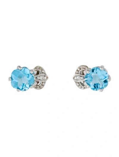 Pre-owned Earrings 14k Topaz & Diamond Stud  In Multi