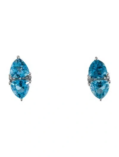 Pre-owned Earrings 14k Topaz & Diamond Stud  In Multi