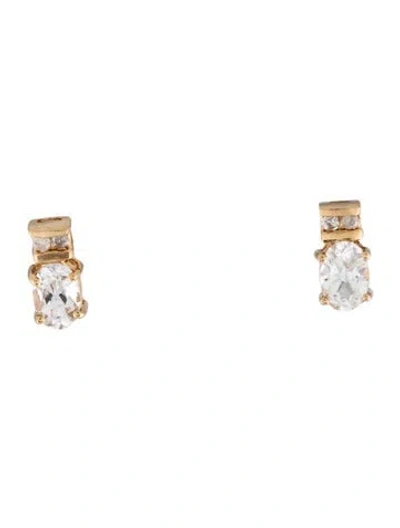 Pre-owned Earrings 14k Topaz & Diamond Stud  In Multi