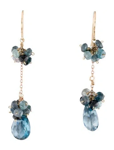 Pre-owned Earrings 14k Topaz & Tourmaline Drop  In Multi