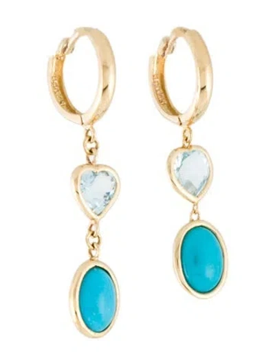Pre-owned Earrings 14k Topaz & Turquoise Drop  In Multi