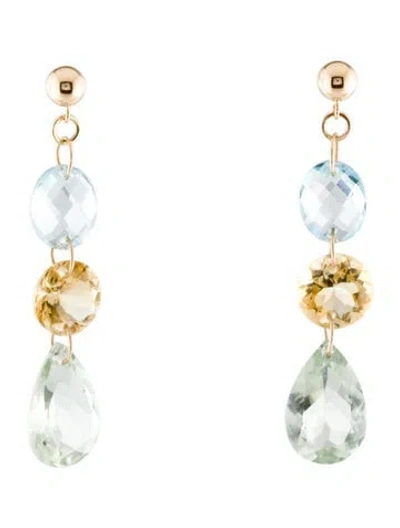 Pre-owned Earrings 14k Topaz , Citrine & Prasiolite Drop  In Multi