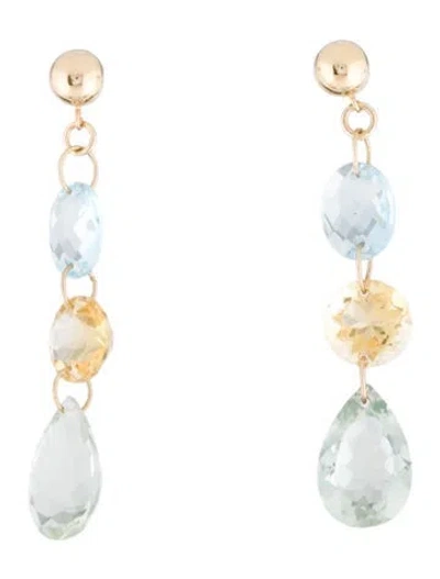 Pre-owned Earrings 14k Topaz, Citrine & Prasiolite Drop  In Multi