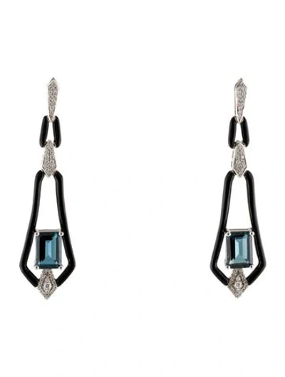 Pre-owned Earrings 14k Topaz, Onyx & Diamond Drop  In Multi